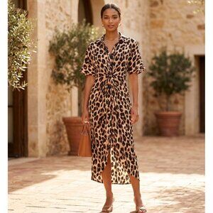 SHEIN Animal Print Button-Down Midi Dress Size XL With Waist Tie Detail & Short